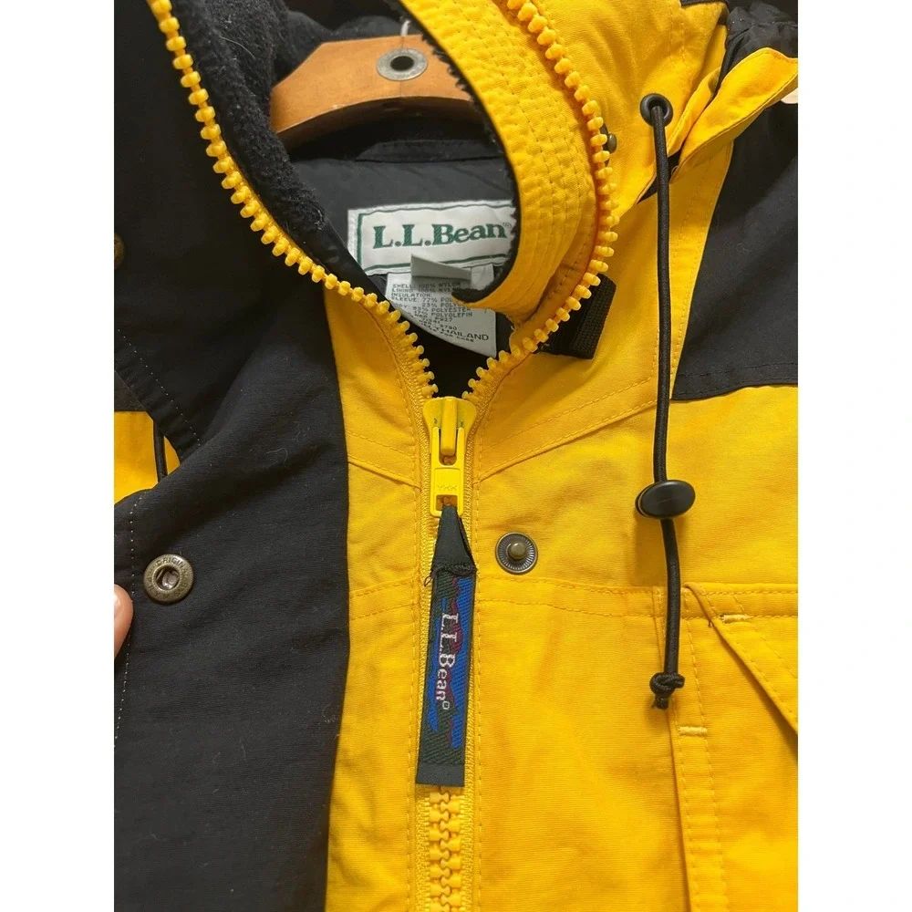 LL Bean Womens Petite Small‎ Yellow Black Hooded Winter Jacket Parka
